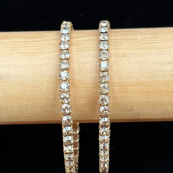 Two Gold Rhinestone Stretch Bracelets Vintage - Picture 2 of 2